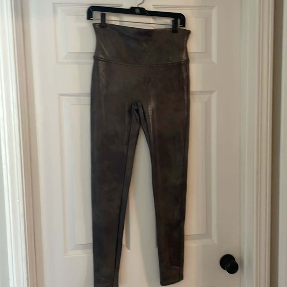 Spanx faux leather crocodile green leggings